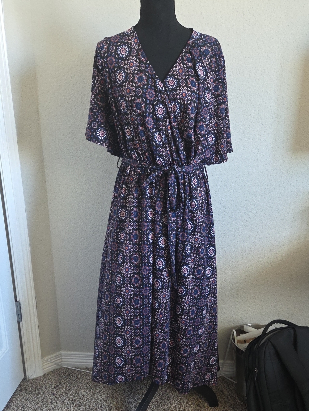 East Adeline Dia & Co Boho Faux Wrap Midi Dress Floral Medallion Plus Size 1X